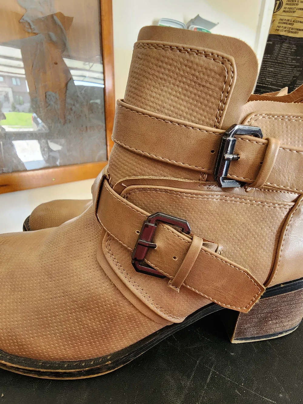 Tan Women's Ankle Boots with Buckle Strap